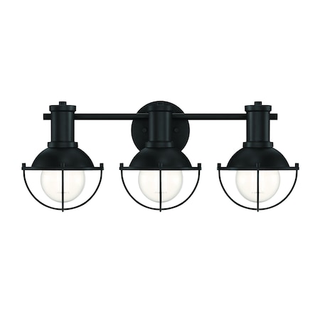 Designers Fountain Dalton 23in 3-Light Matte Black Industrial Indoor Vanity Light with Metal Cages D243M-3B-MB